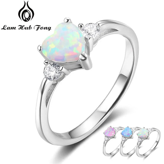 Classic Eternal Heart Rings Silver Color Blue Pink White Opal Women's Ring