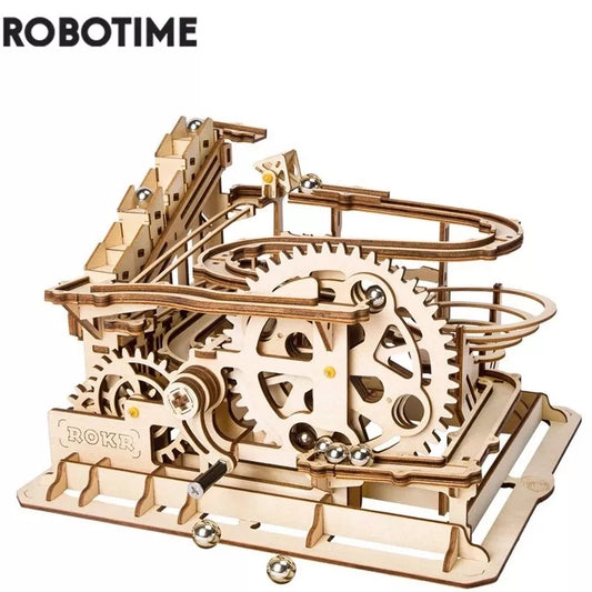Robotime Rokr 4 Kinds Marble Run DIY Waterwheel Wooden Model Building Block Kits Assembly Toy Gift for Children/Adult