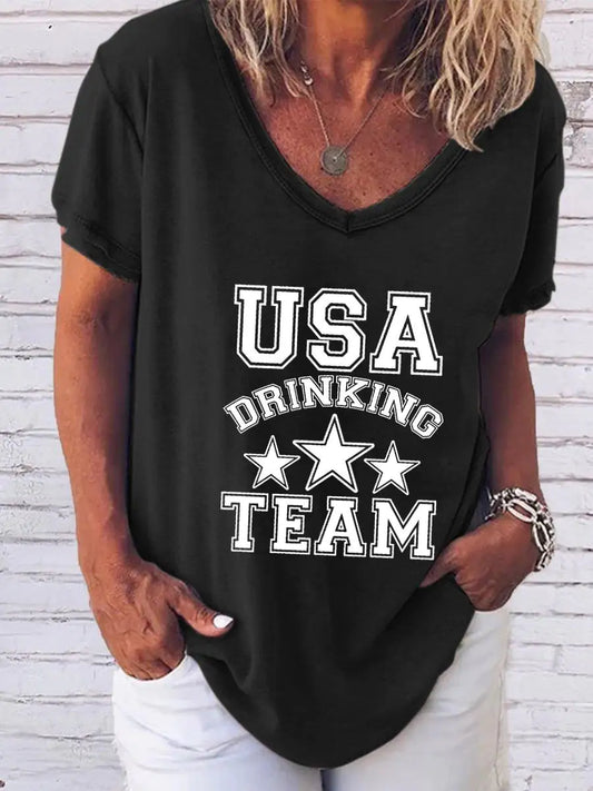 "USA Drinking Team" Print Shirt